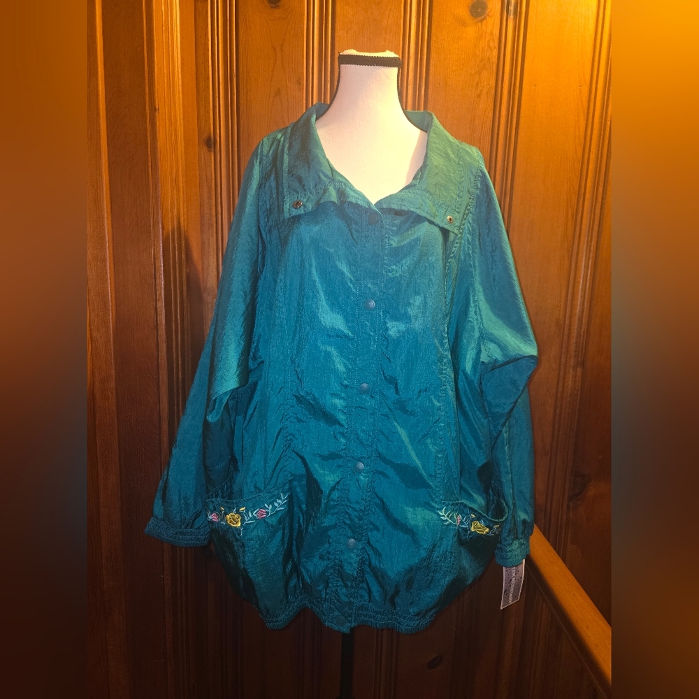 Vintage Teal Weather Stoppers Coat By Totes Embroided Pockets New With Tags